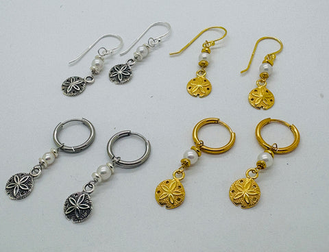 Sand Dollar Pearl Huggies / Earrings