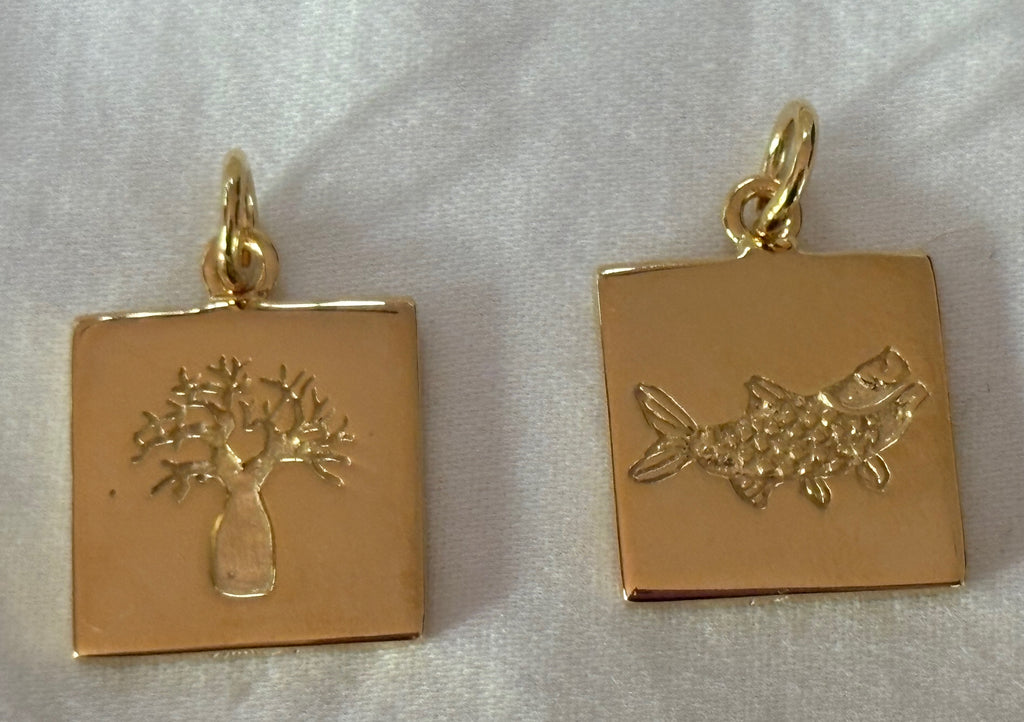 2 sided Boab Tree / Barramundi Stainless Steel Gold Pendant