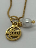 Stainless Steel Turtle / Pearl Charm / Necklace