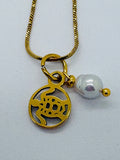 Stainless Steel Turtle / Pearl Charm / Necklace