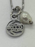Stainless Steel Turtle / Pearl Charm / Necklace