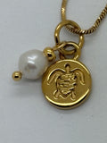 Stainless Steel Turtle / Pearl Charm / Necklace