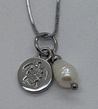Stainless Steel Turtle / Pearl Charm / Necklace