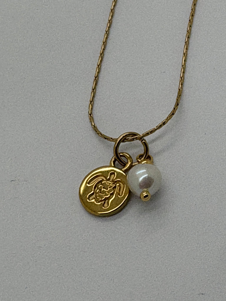 Turtle Pearl Charm Pendant Steel