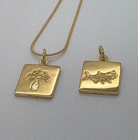 2 sided Boab Tree / Barramundi Stainless Steel Gold Pendant