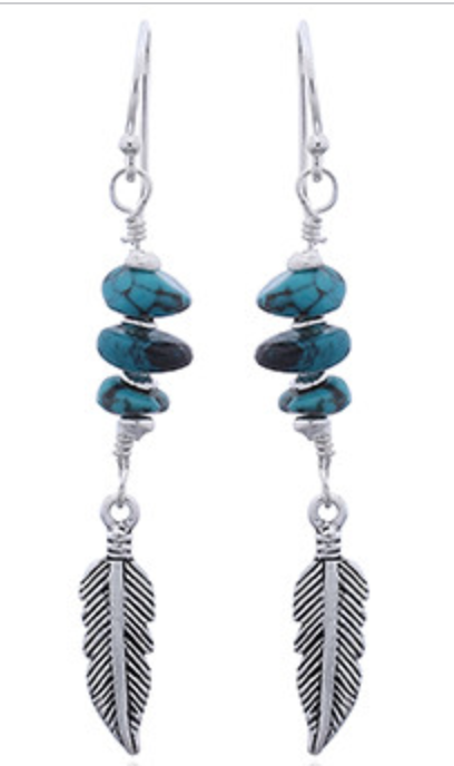 Turquoise Drop Feather Earrings