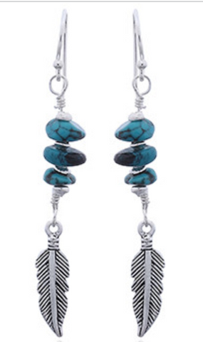 Turquoise Drop Feather Earrings