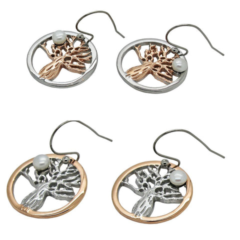 Boab Tree Pearl Earrings- Two tone rose gold / Steel / Gold