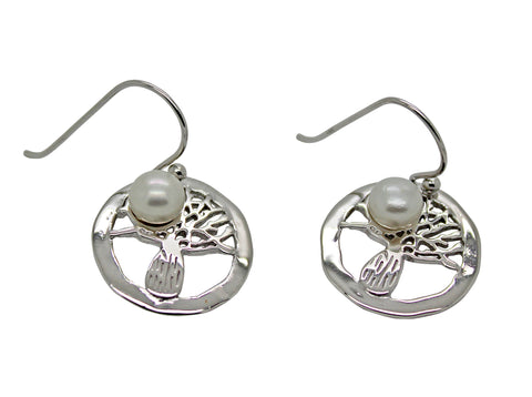 Boab Tree Round Pearl Earrings Silver