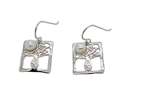 Boab Tree Silver Rectangle Pearl Earrings
