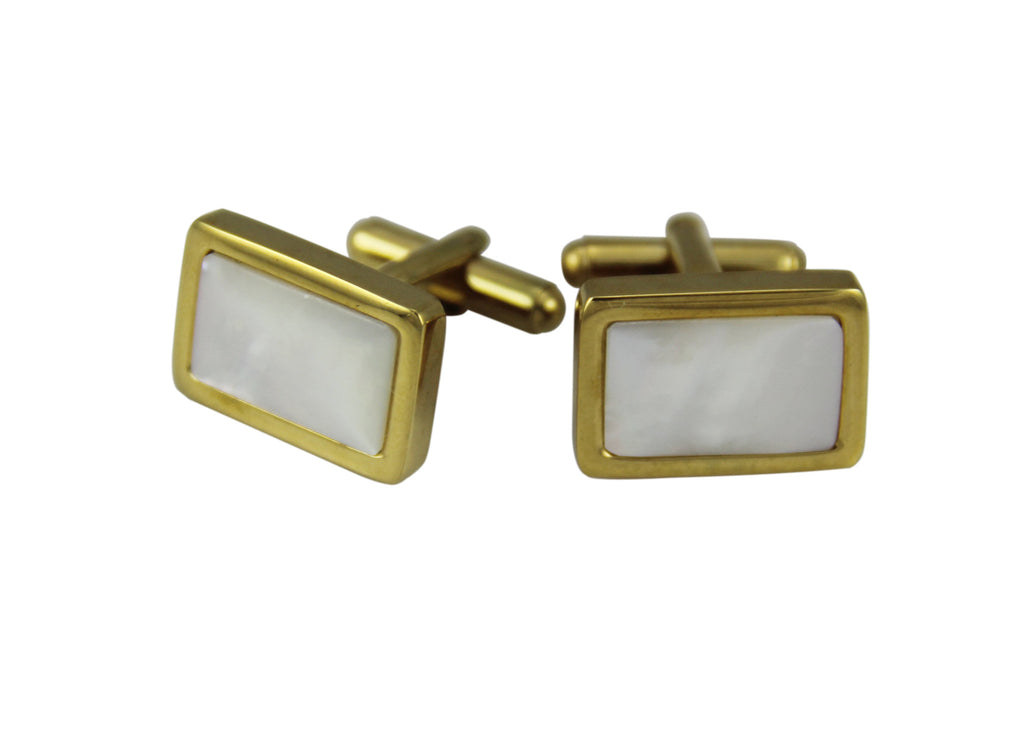 Cuff Links Rectangle Gold - Pearl Shell Inlay