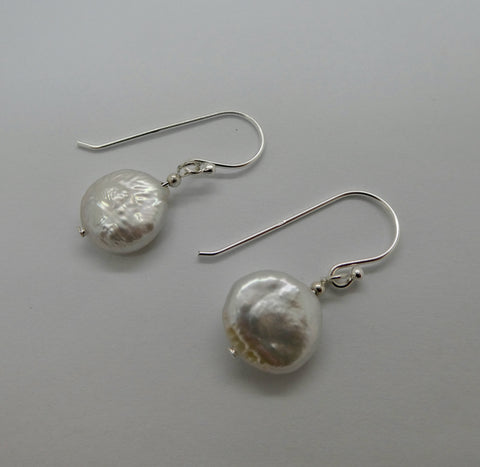 Sterling Silver / Gold plated Keshi Coin Pearl  Earrings
