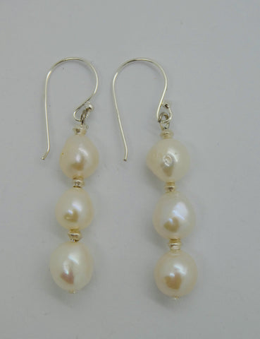 Trio of Pearls, Drop Earrings