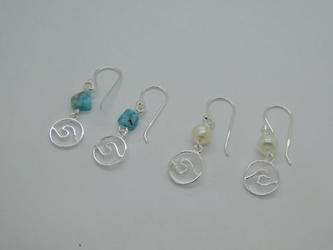 Wave Pearl or Larimar Earrings