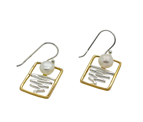 Staircase to the Moon Earrings Rectangle Gold Edge