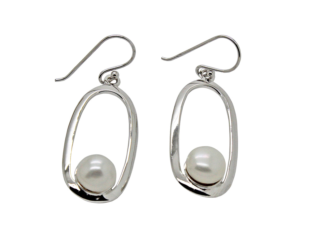 Sterling Silver Pearl Hoop Drop Earrings