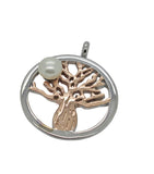 Steel Boab Tree Pearl Pendant Two Tone Silver /  Rose Gold