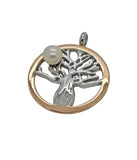 Steel Boab Tree Pearl Pendant Two Tone Silver /  Rose Gold