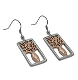 Boab Tree Rectangle Earrings- Two tone rose gold / Steel