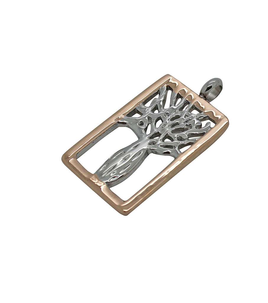 Steel  Boab Rectangle Pendant  - Two Tone Steel Gold / Rose Gold Rim