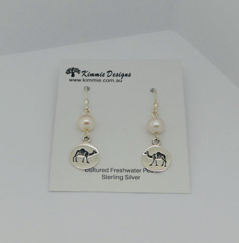 Camel Pearl Earrings Etched