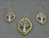 Boab Nut Tree Sterling Silver Earrings - 2 Tone Silver / Gold