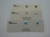 Pearl Shell Inlaid, Paua or Turquoise Heart Studs