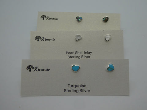 Pearl Shell Inlaid, Paua or Turquoise Heart Studs